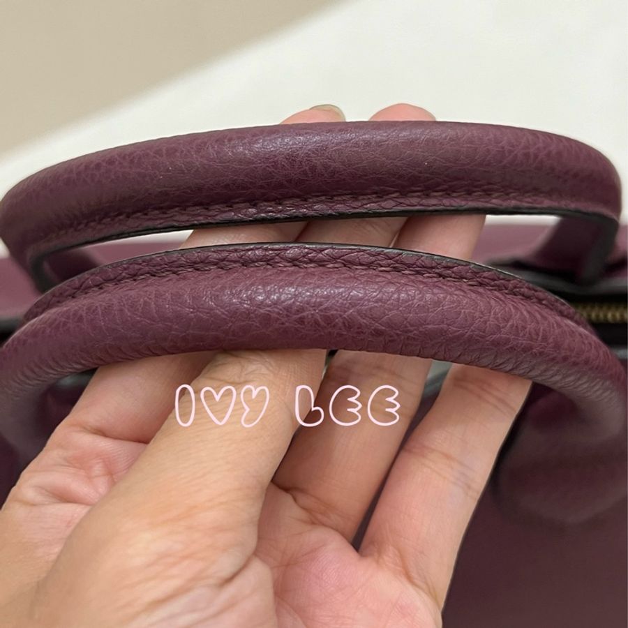 Burberry 紫色皮革和 House Check 帆布橫幅托特包 肩背包 斜背包 二手精品-6