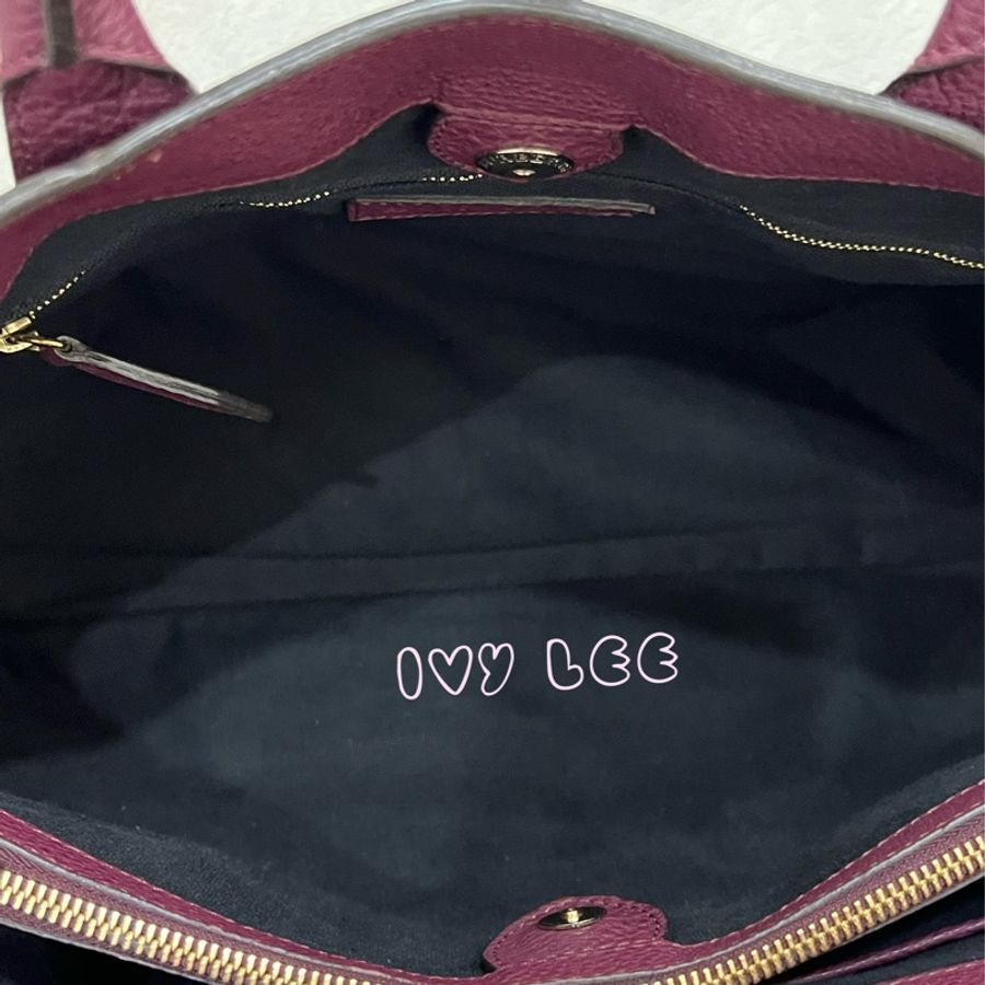 Burberry 紫色皮革和 House Check 帆布橫幅托特包 肩背包 斜背包 二手精品-8
