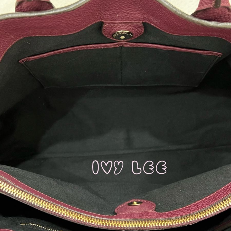 Burberry 紫色皮革和 House Check 帆布橫幅托特包 肩背包 斜背包 二手精品-9