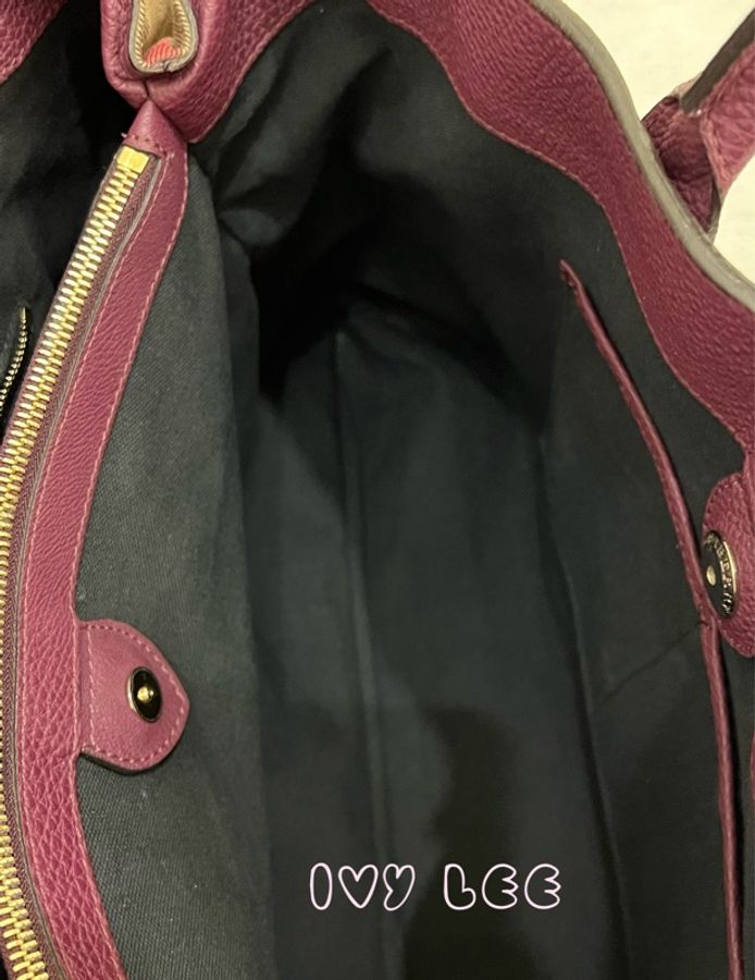 Burberry 紫色皮革和 House Check 帆布橫幅托特包 肩背包 斜背包 二手精品-10