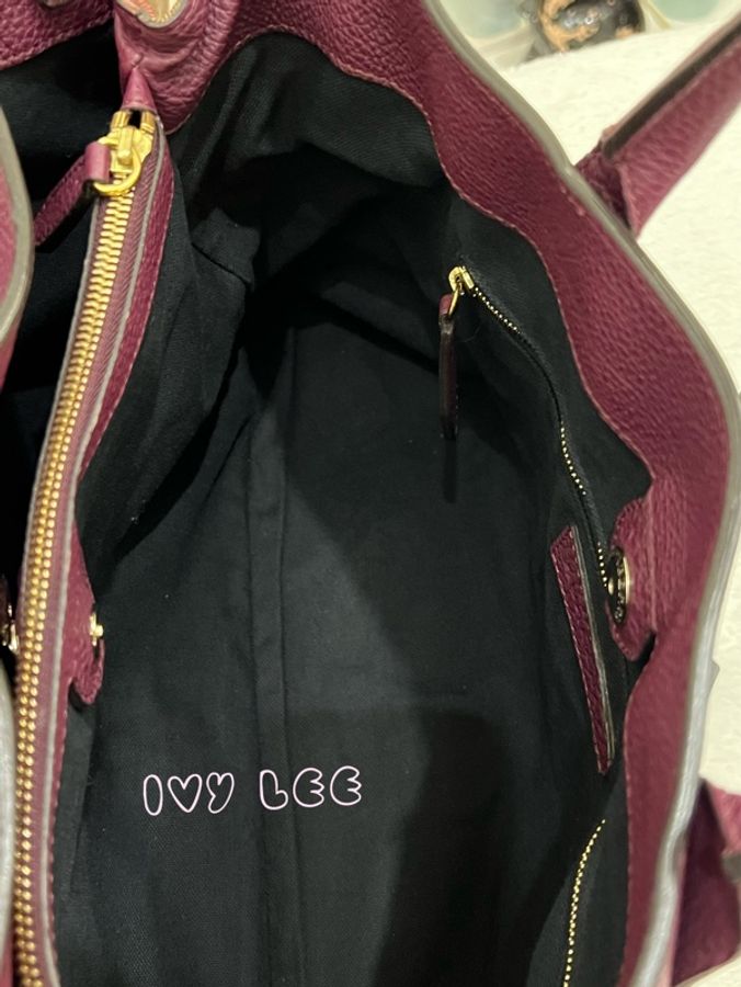 Burberry 紫色皮革和 House Check 帆布橫幅托特包 肩背包 斜背包 二手精品-13