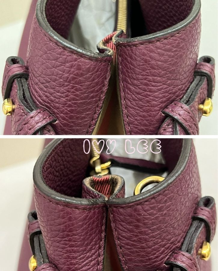 Burberry 紫色皮革和 House Check 帆布橫幅托特包 肩背包 斜背包 二手精品-20