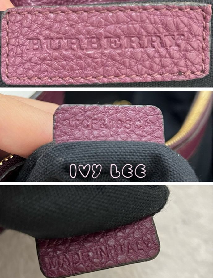 Burberry 紫色皮革和 House Check 帆布橫幅托特包 肩背包 斜背包 二手精品-27