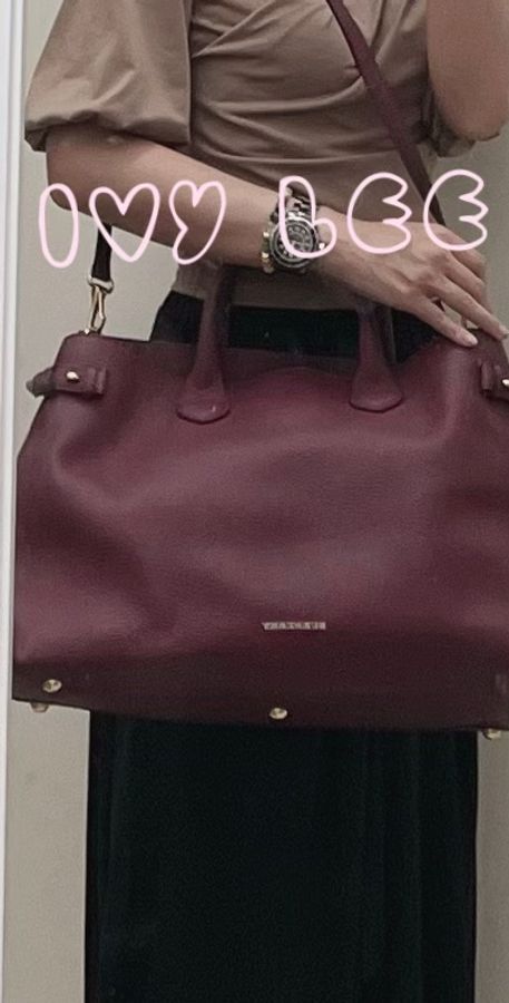 Burberry 紫色皮革和 House Check 帆布橫幅托特包 肩背包 斜背包 二手精品-36