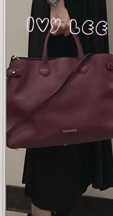 Burberry 紫色皮革和 House Check 帆布橫幅托特包 肩背包 斜背包 二手精品-37
