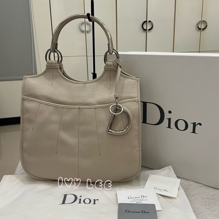 Dior Tooth Bag White Silver Leather 肩背包 手提包 米白色VINTAGE 二手精品-0