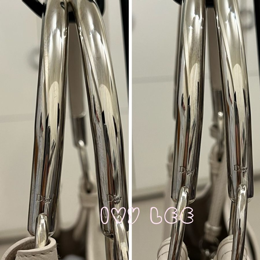 Dior Tooth Bag White Silver Leather 肩背包 手提包 米白色VINTAGE 二手精品-14