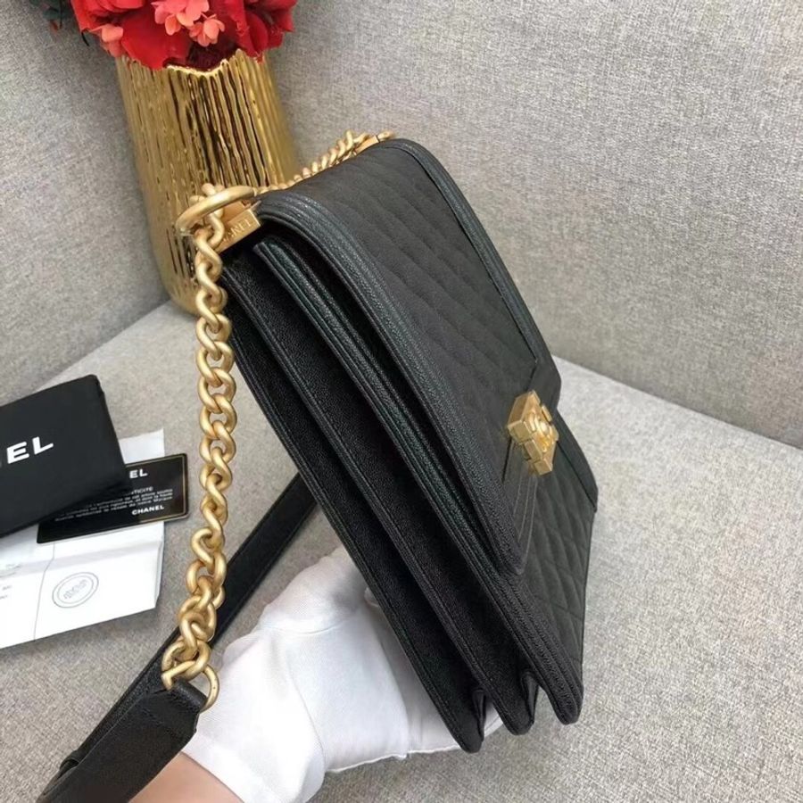 Chanel香奈兒Leboy豎版黑金荔枝皮復古金扣鏈條包,鐳射28開-3