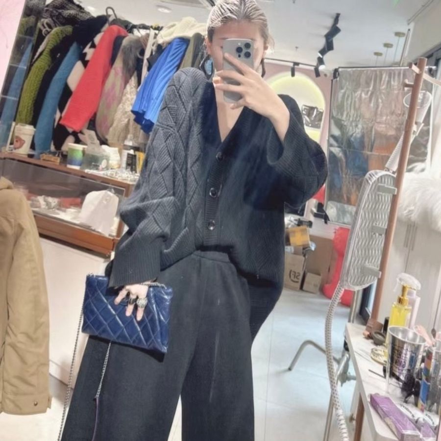 CHANEL 香奈兒深藍色油蠟牛皮復古銀鏈斜挎包-5