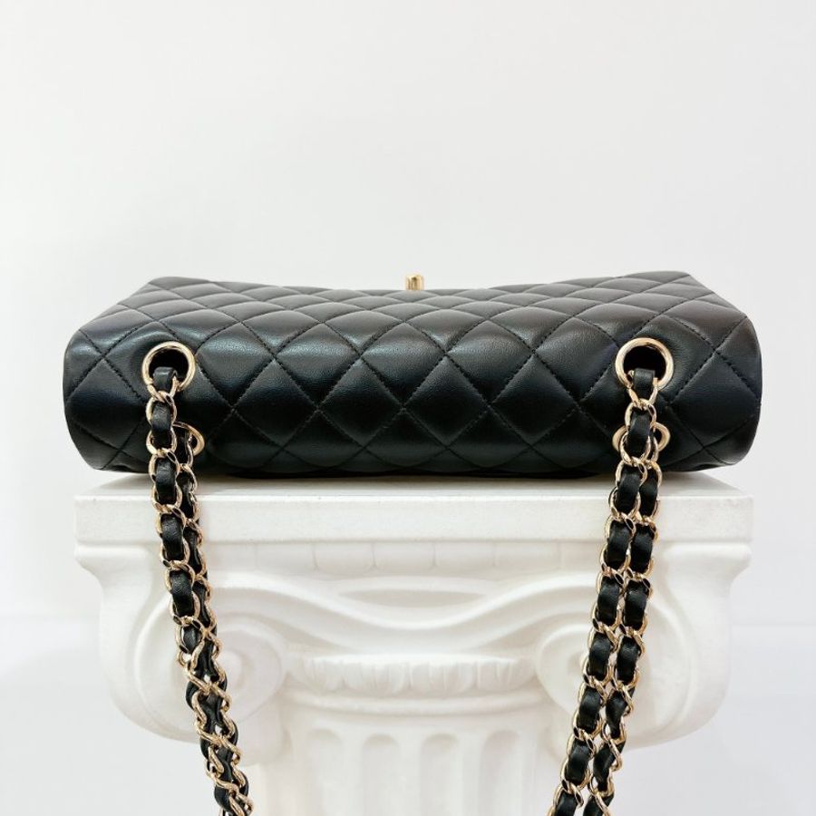 CHANEL黑羊皮菱格金鍊COCO 25cm-2
