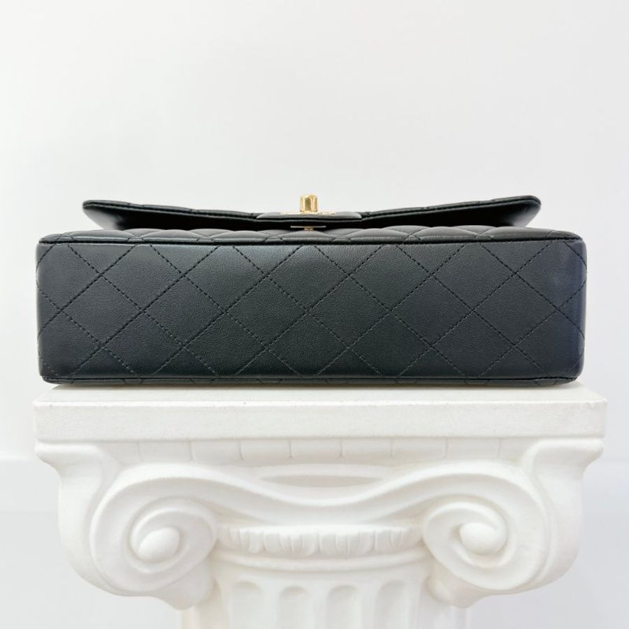 CHANEL黑羊皮菱格金鍊COCO 25cm-3