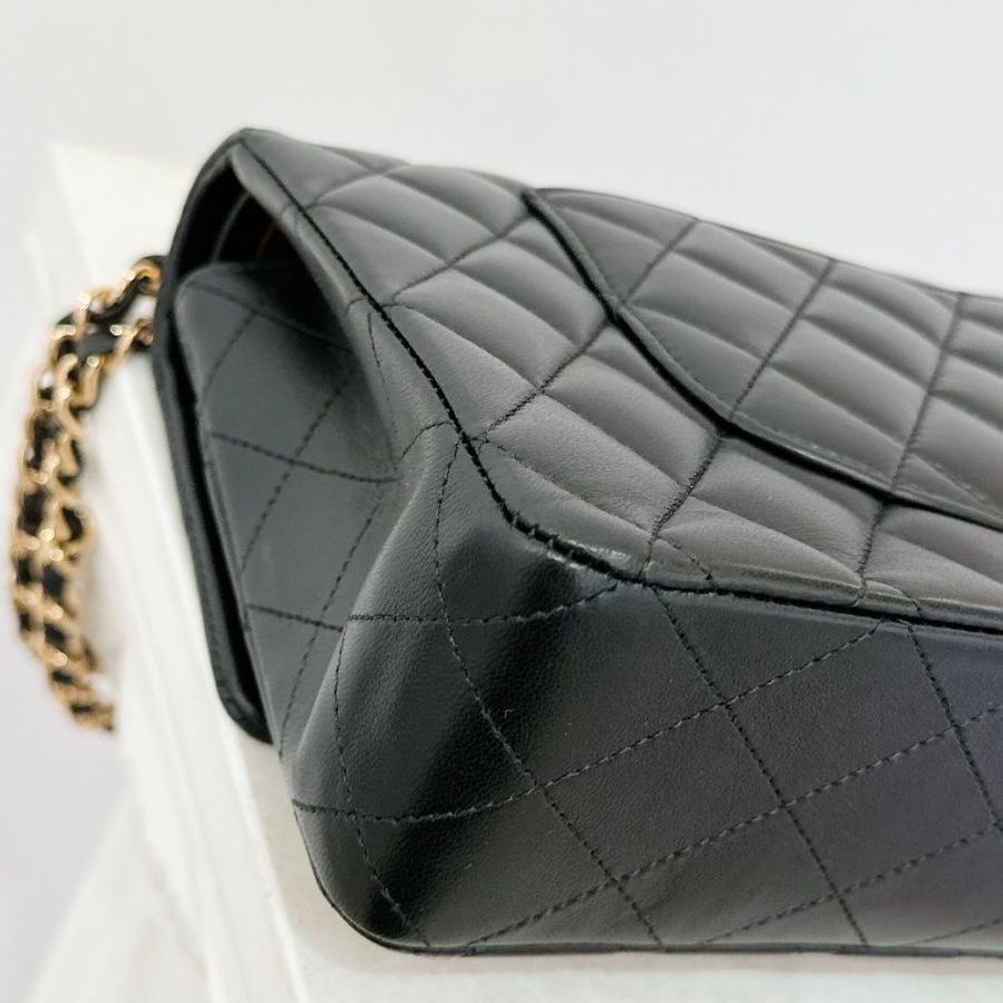 CHANEL黑羊皮菱格金鍊COCO 25cm-8