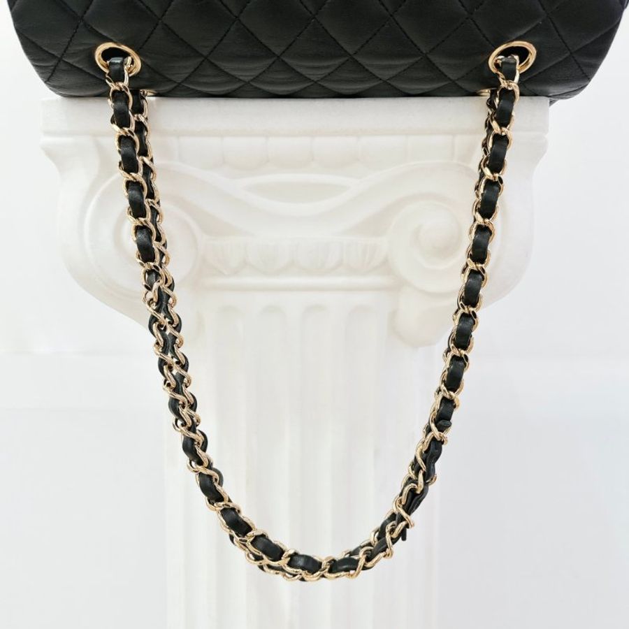 CHANEL黑羊皮菱格金鍊COCO 25cm-20
