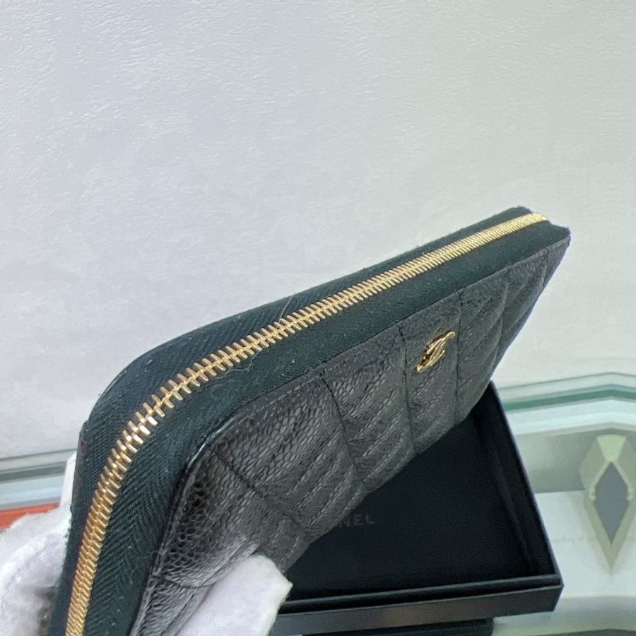 Chanel 黑金牛皮拉鏈長夾/銀包-4