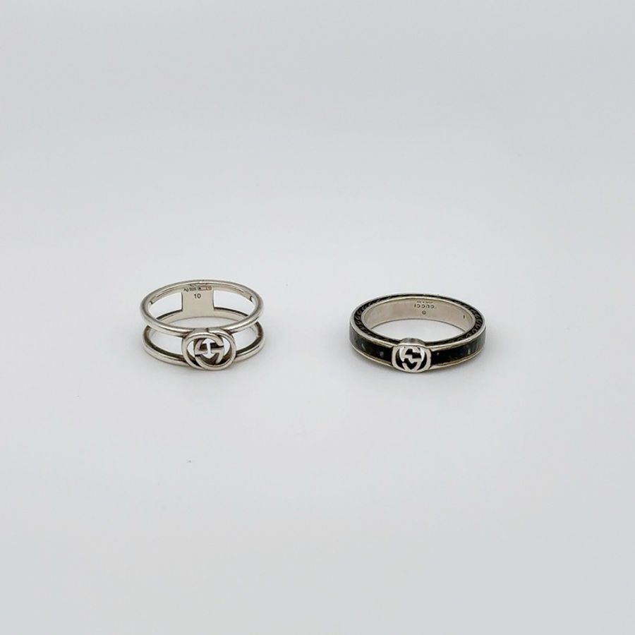 GUCCI 925純銀戒指INTERLOCKING G 系列兩件組 (10號)-1