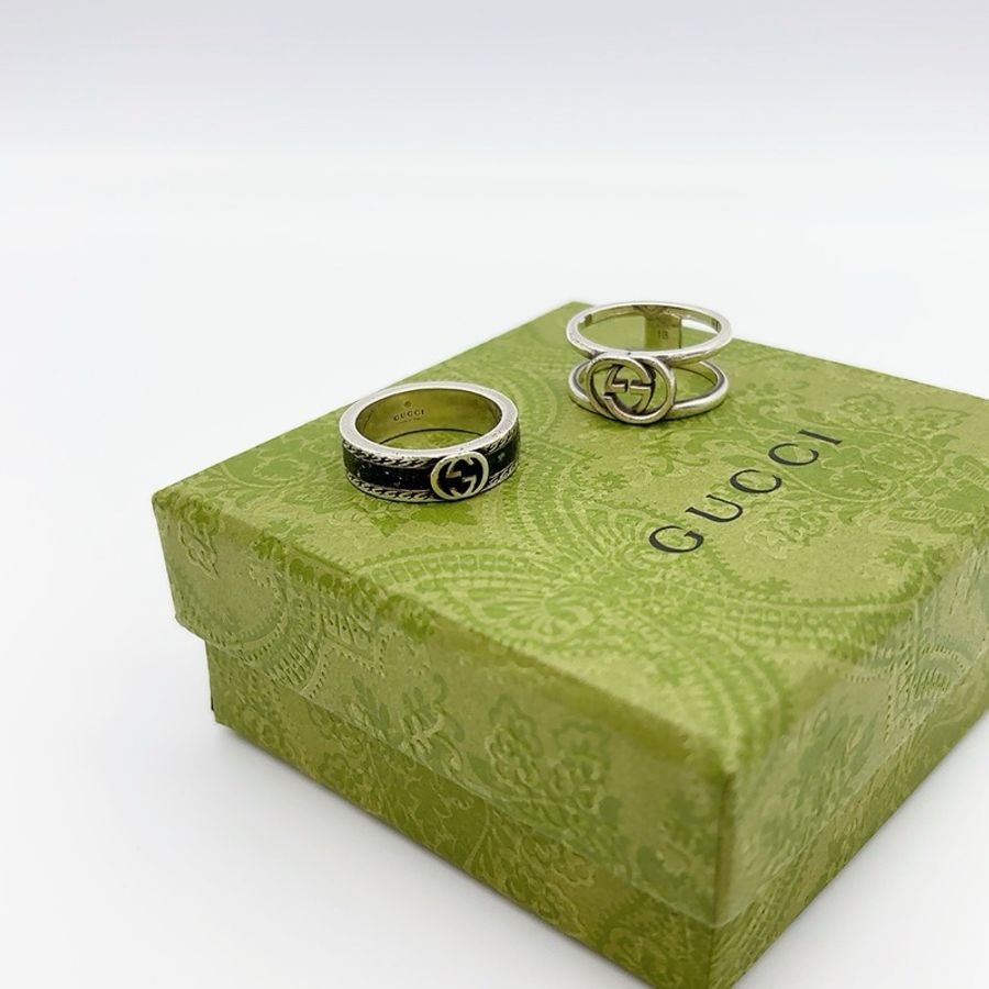 GUCCI 925純銀戒指INTERLOCKING G 系列兩件組 (10號)-4