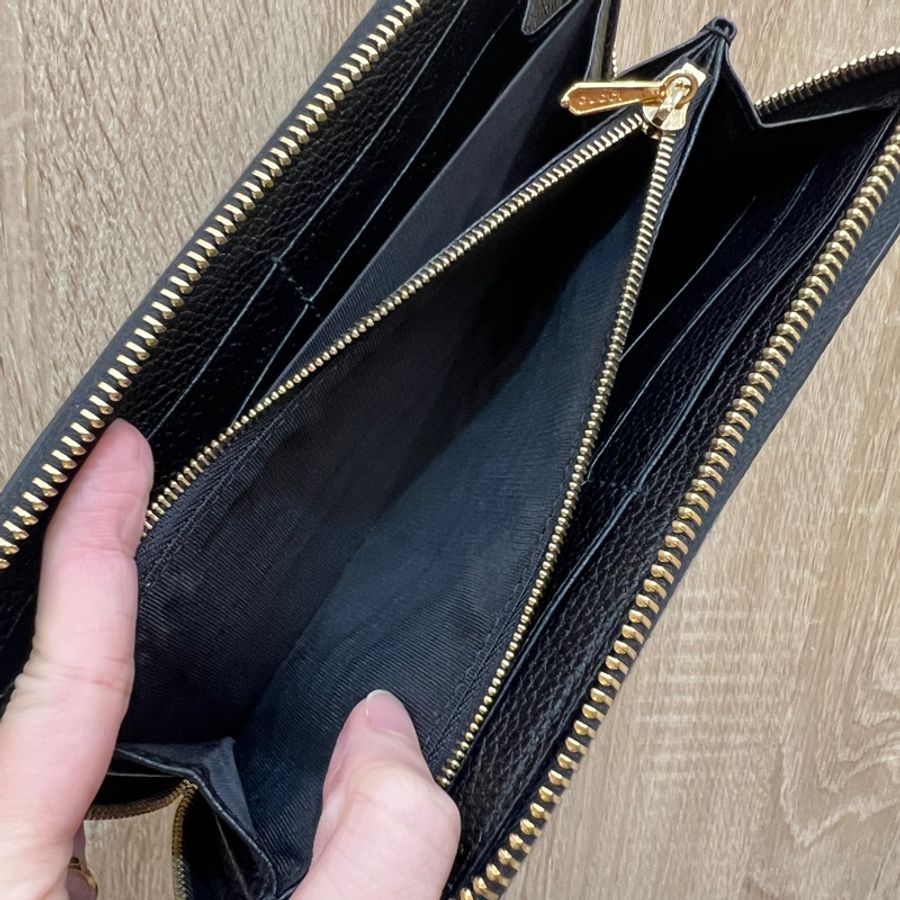 Gucci 黑牛皮金銀釦長夾-7