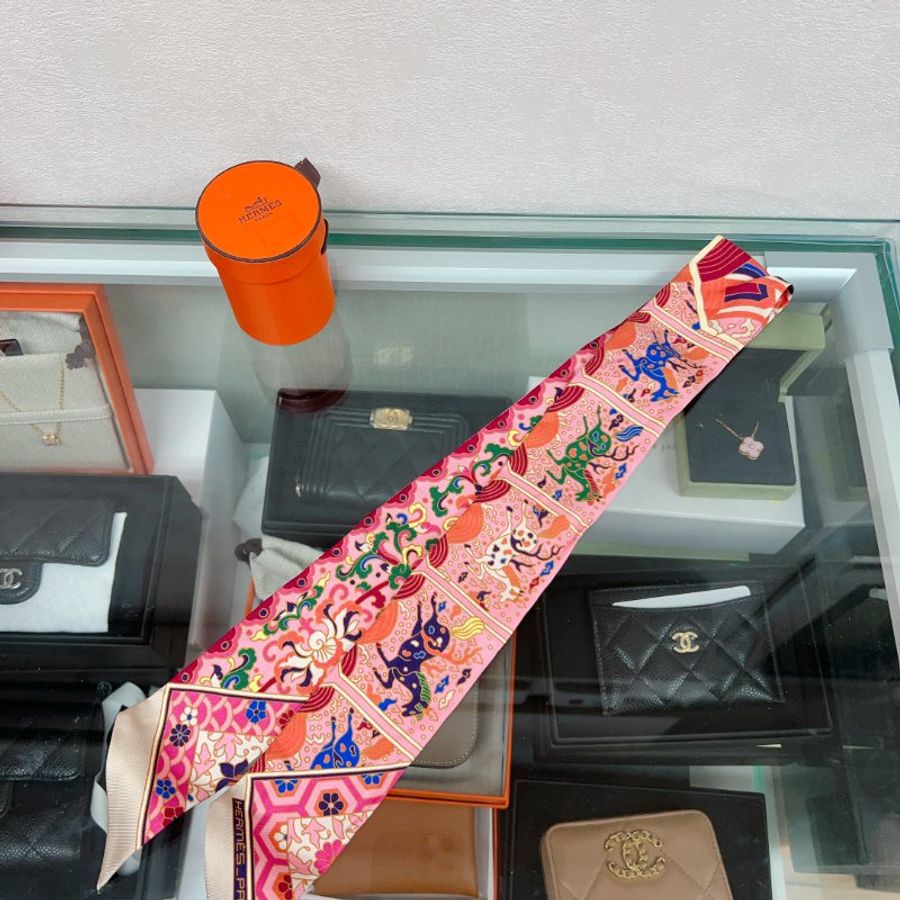 全新✨Hermes twilly 橙粉色包包絲巾-4