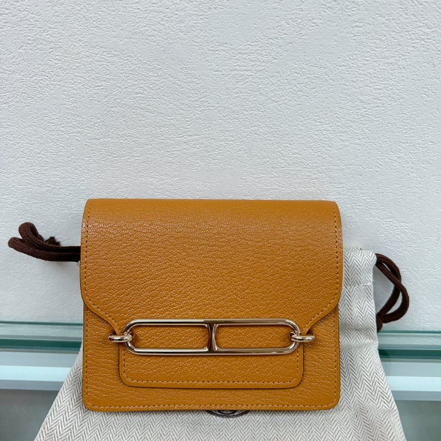 全新✨Hermes roulis slim 豬鼻子焦糖色皮夾/腰包-0