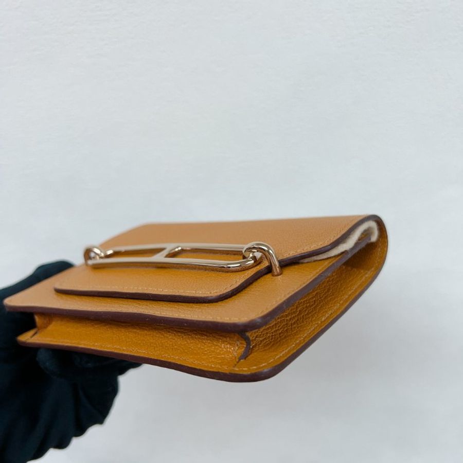 全新✨Hermes roulis slim 豬鼻子焦糖色皮夾/腰包-3