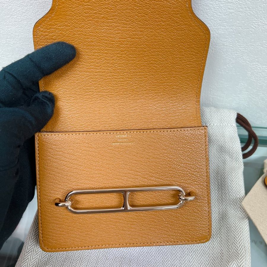 全新✨Hermes roulis slim 豬鼻子焦糖色皮夾/腰包-7
