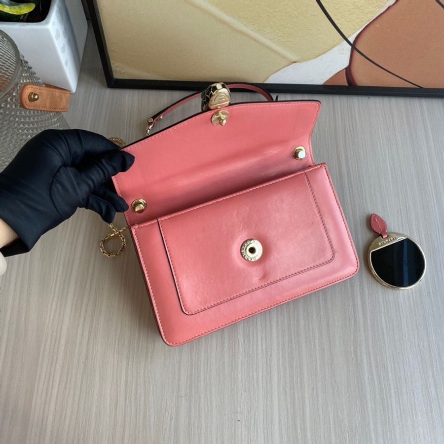 Bvlgari 寶格麗 蛇頭包小號 粉色 有鏡子-3