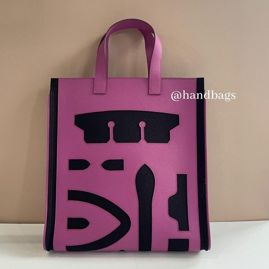 HERMES Petit H Skeleton系列 手提包 托特包 Epsom皮 羊毛氈 紫色 黑色-0