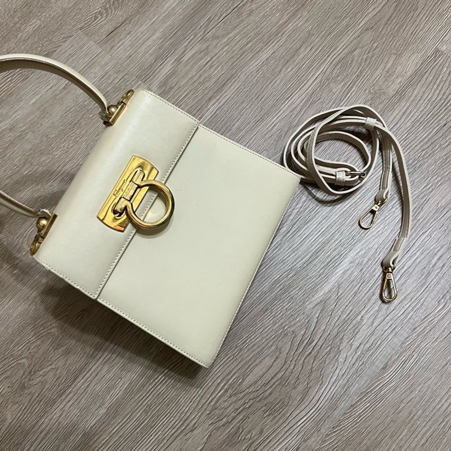 瑞奇二手精品 salvatore ferragamo 博物館包 奶白色 美品-2