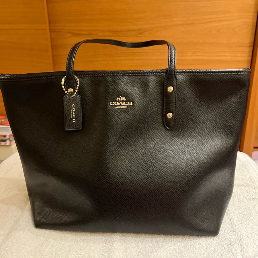 Coach 黑色防刮牛皮大托特包-5
