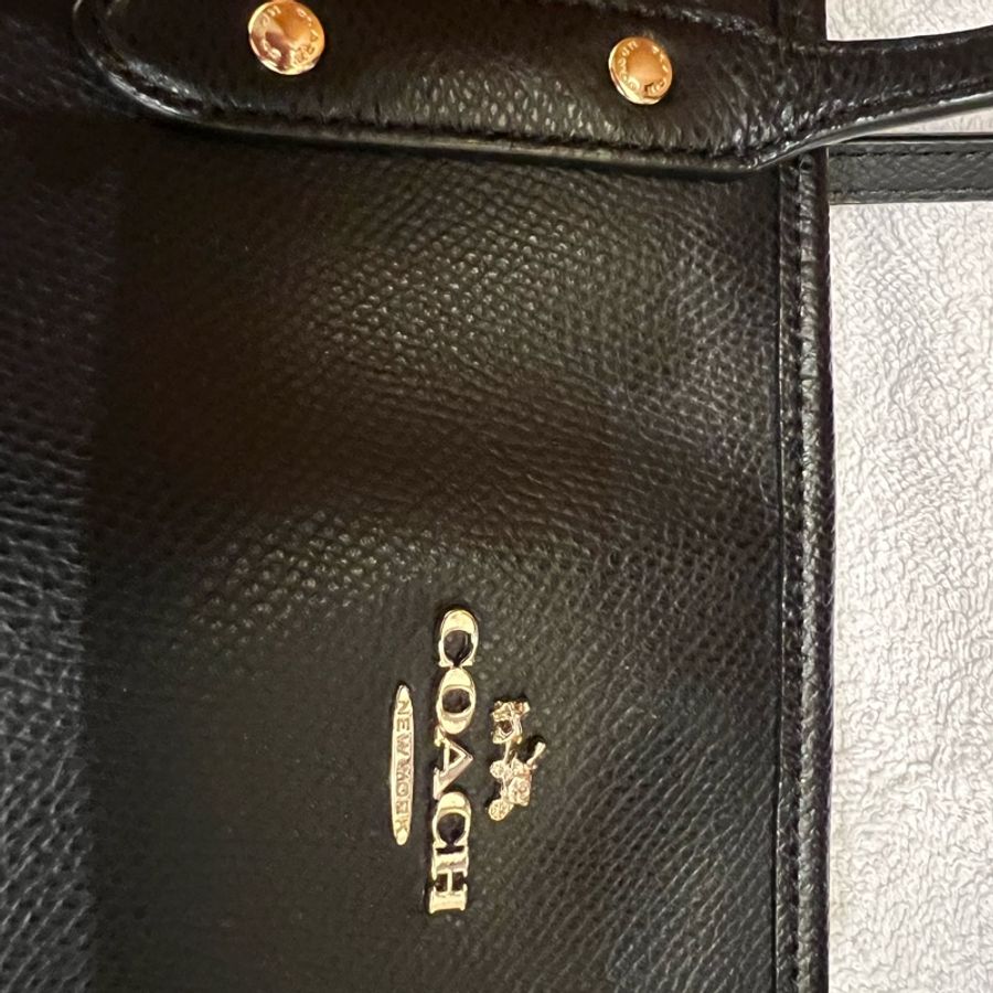 Coach 黑色防刮牛皮大托特包-9