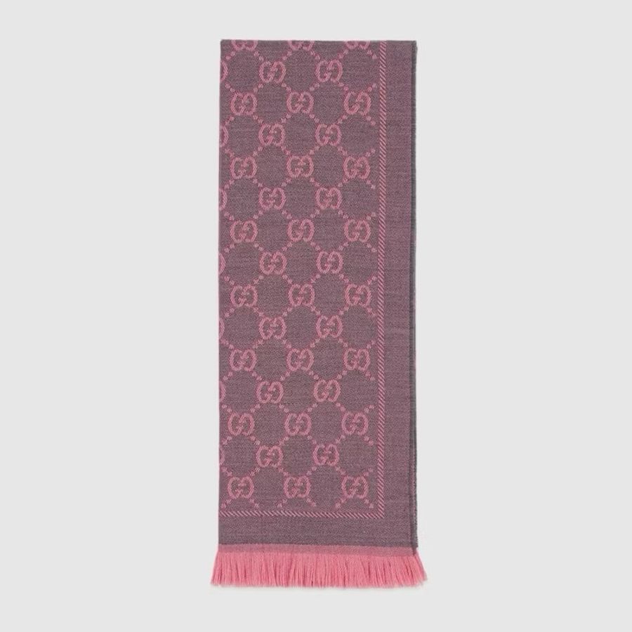 Gucci GG logo羊毛围巾 灰粉雙面圍巾 購於日本銀座Gucci專賣店-8