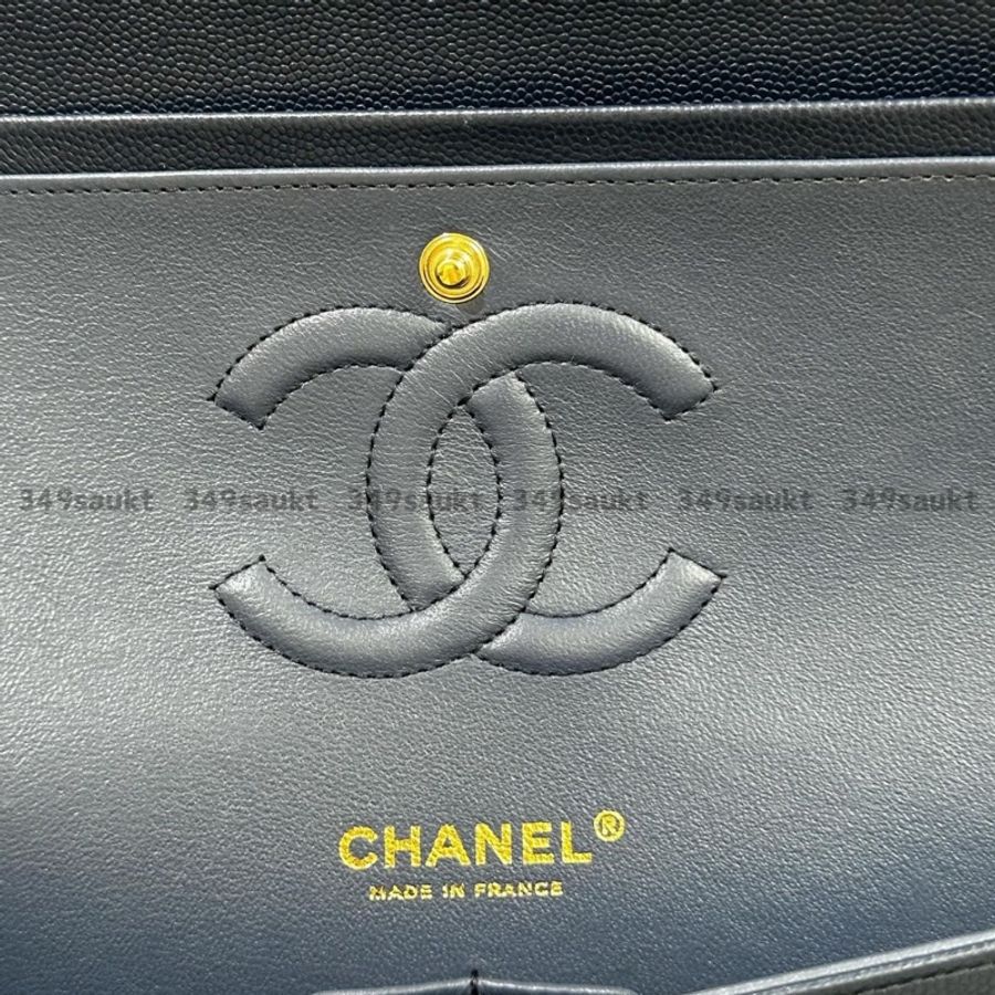 Chanel CF25 經典口蓋包 深藍金釦(晶片)-5