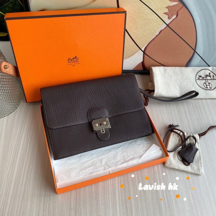 Hermes depeches 男士手拿包 烏木色 框L刻-0
