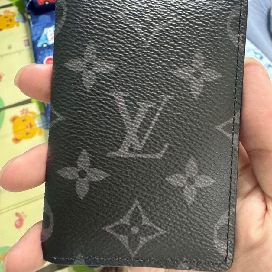 LV 黑灰 原花 LOGO 萬用 卡片 名片夾 M61696 盒單齊全 購證-0