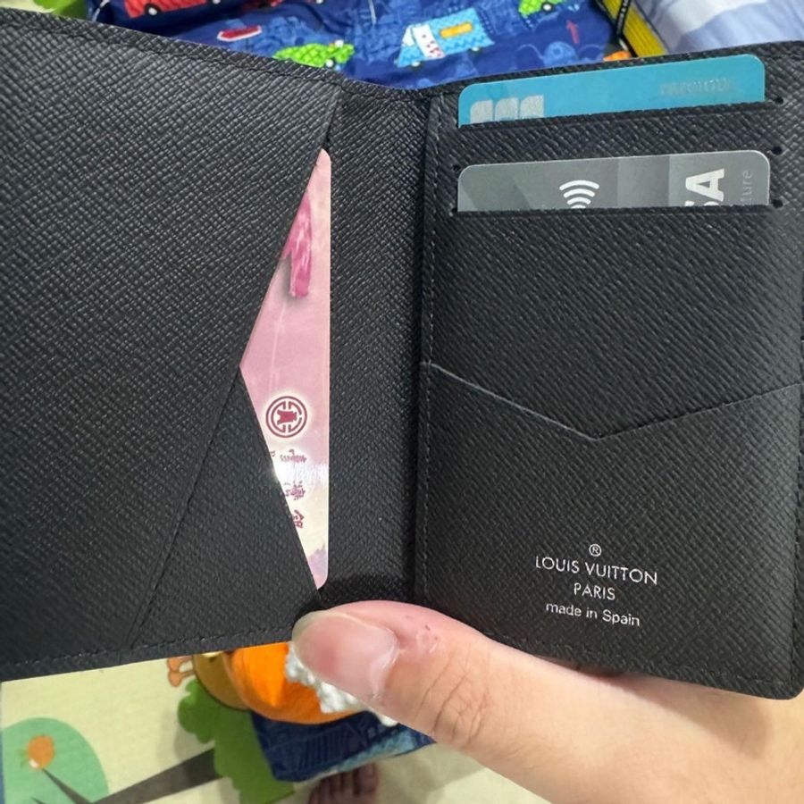 LV 黑灰 原花 LOGO 萬用 卡片 名片夾 M61696 盒單齊全 購證-1