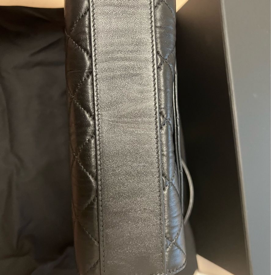 CHANEL Mini flap bag with top handle 黑色 羊皮 菱格紋單肩包 金扣 雙c手提把 黑色串皮鏈-9