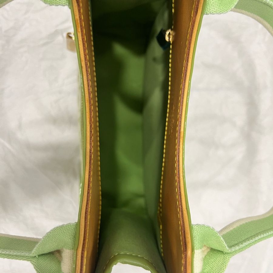 Louis Vuitton LV 綠色老花布拼漆皮手提包 中古包-16