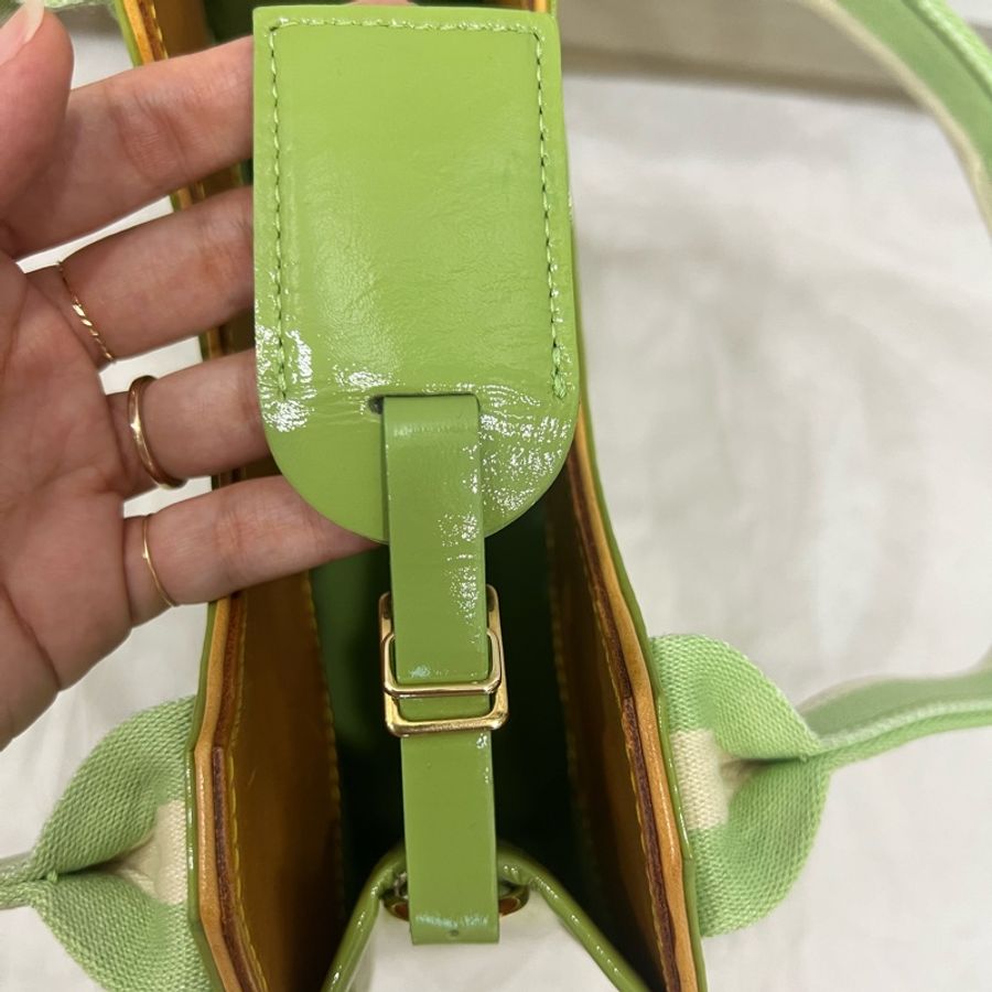 Louis Vuitton LV 綠色老花布拼漆皮手提包 中古包-20