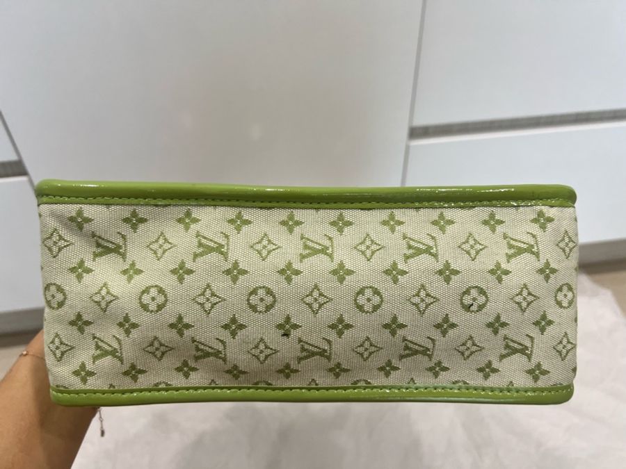 Louis Vuitton LV 綠色老花布拼漆皮手提包 中古包-9