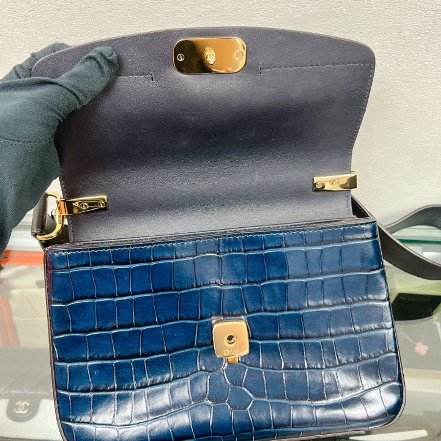 Chloe c bag 深藍色鱷魚紋肩背包-13
