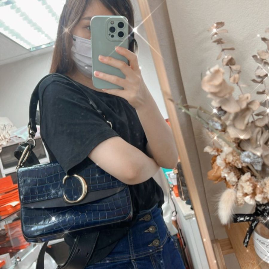 Chloe c bag 深藍色鱷魚紋肩背包-17