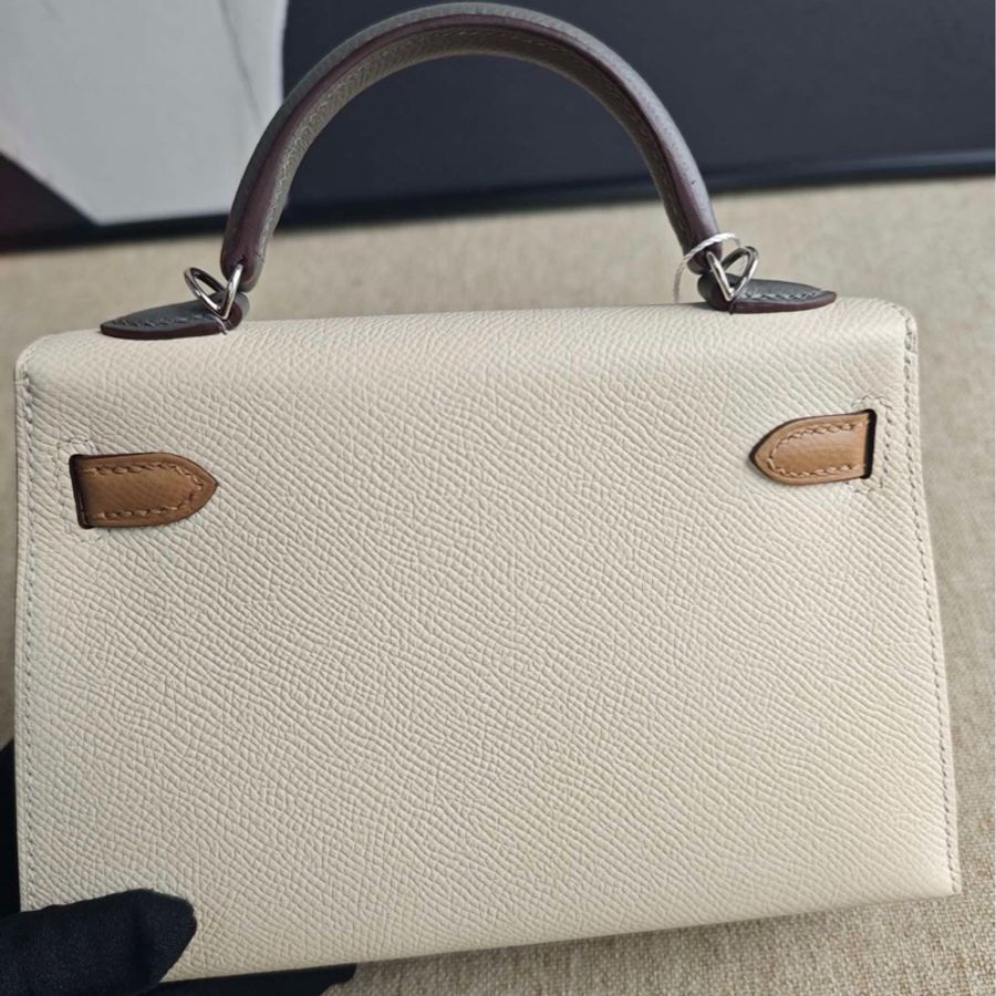 Hermes Mini Kelly 2 愛馬仕三拼色 奶油白奶茶積雨雲灰-2