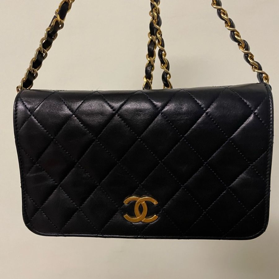 Chanel Lambskin Snap Full Flap Mini Bag 深藍近黑 羊皮 19公分 老香版WOC-5