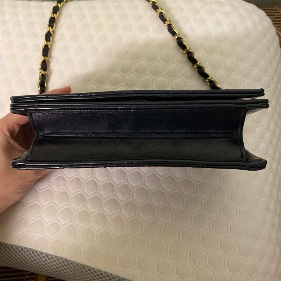Chanel Lambskin Snap Full Flap Mini Bag 深藍近黑 羊皮 19公分 老香版WOC-7