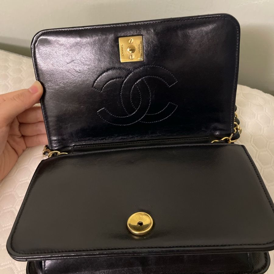 Chanel Lambskin Snap Full Flap Mini Bag 深藍近黑 羊皮 19公分 老香版WOC-8