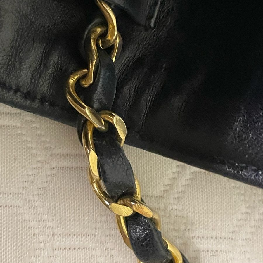 Chanel Lambskin Snap Full Flap Mini Bag 深藍近黑 羊皮 19公分 老香版WOC-11