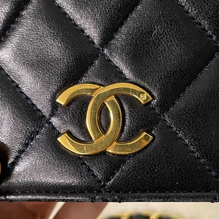 Chanel Lambskin Snap Full Flap Mini Bag 深藍近黑 羊皮 19公分 老香版WOC-14