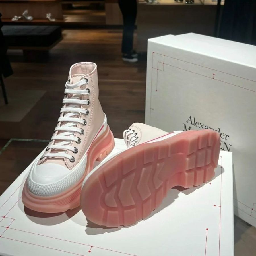 Alexander McQueen 702041 女款 Tread Slick帆布厚底靴 淡粉色 IT 38/39【促銷品】-2