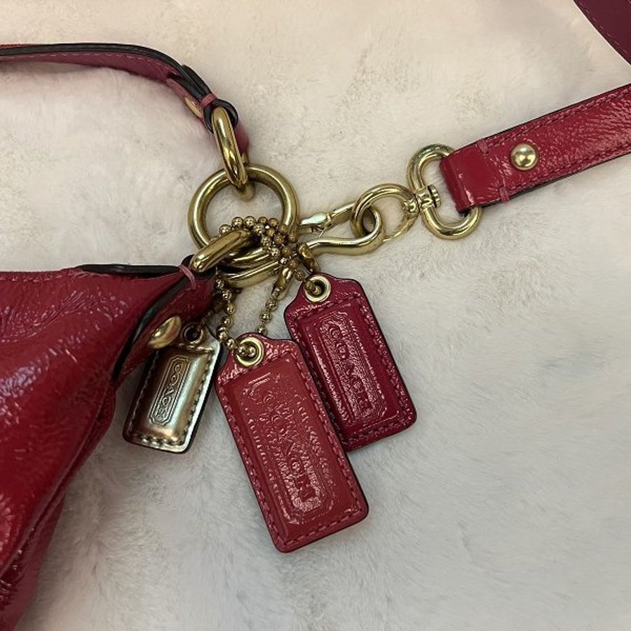 二手正品 COACH 桃紅色漆皮 斜背包 側背包 肩背包-3