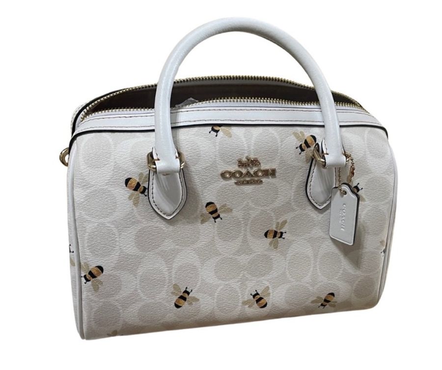 coach 馬車logo手提斜背兩用經典波士頓包-蜜蜂白色-0